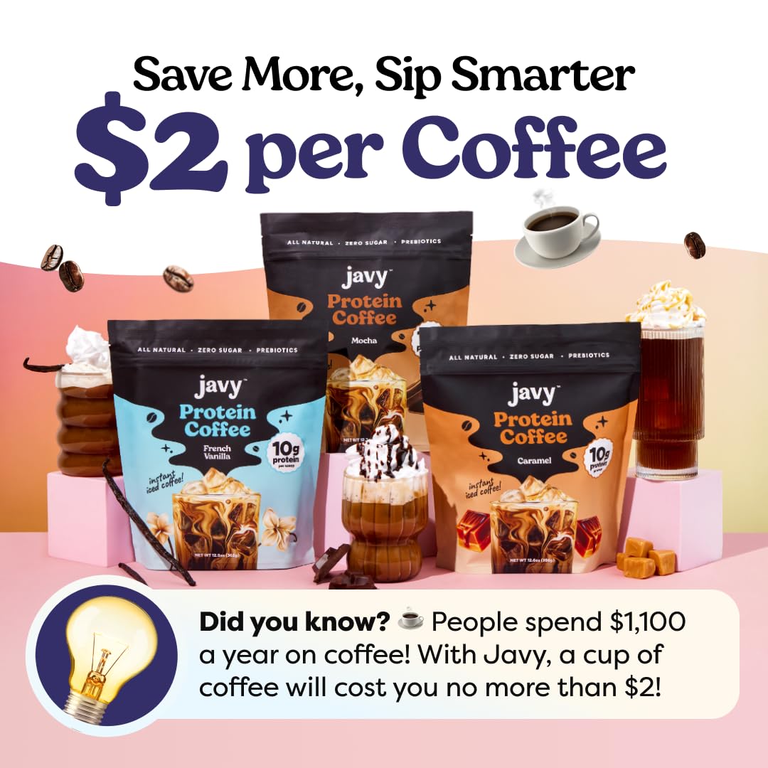 Javy Hazelnut Protein Coffee - Premium Whey Protein & Instant Iced Coffee - 100% Arabica Coffee - Zero Artificial Flavors & Sweeteners, 20 Servings