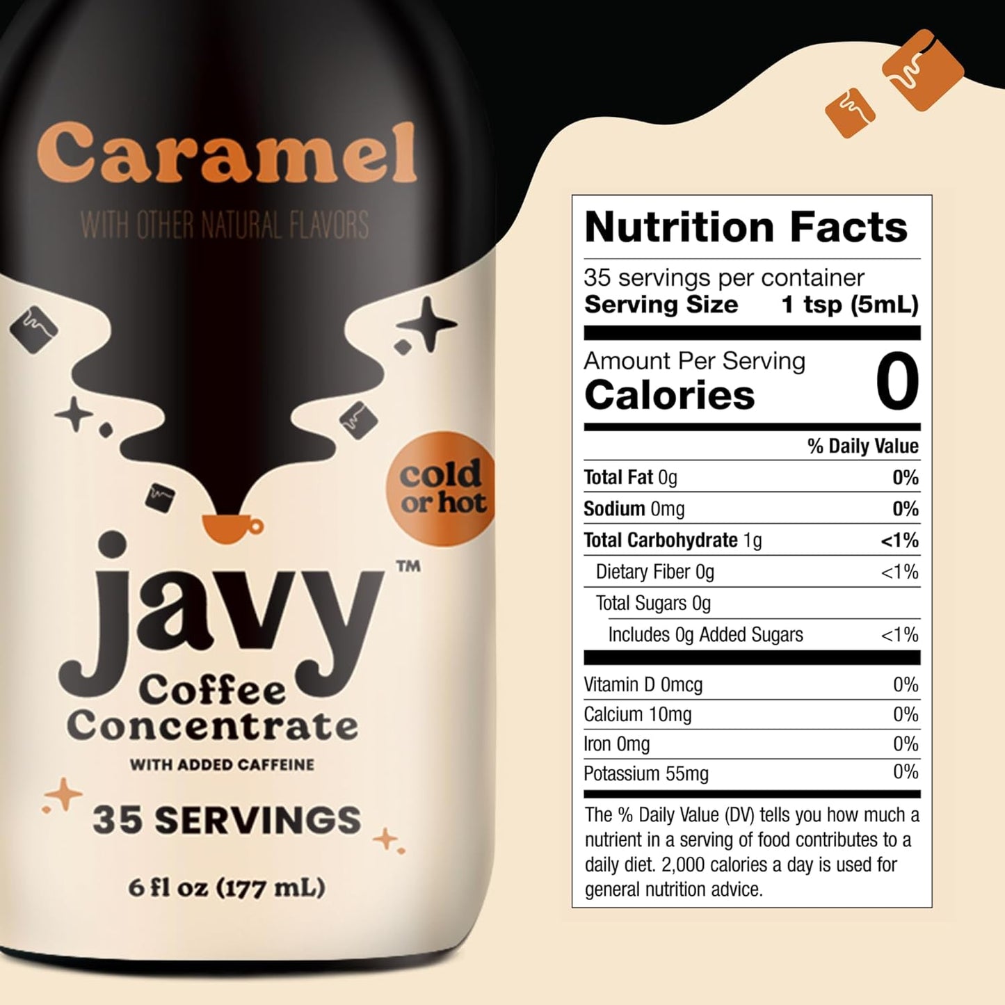 Javy Coffee Caramel Concentrate - Cold Brew Coffee, Perfect for Instant Iced Coffee, Cold Brewed Coffee and Hot Coffee, 35 Servings