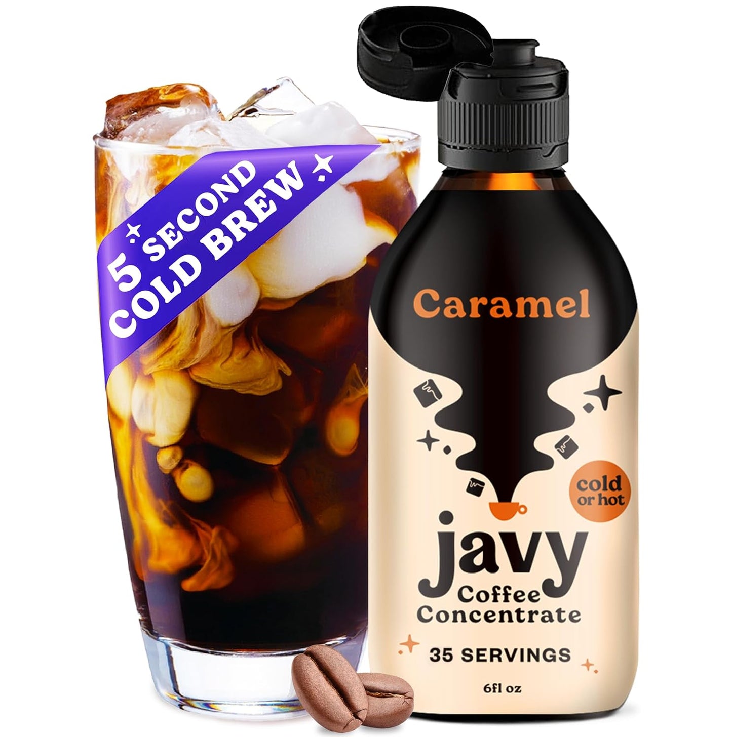 Javy Coffee Caramel Concentrate - Cold Brew Coffee, Perfect for Instant Iced Coffee, Cold Brewed Coffee and Hot Coffee, 35 Servings