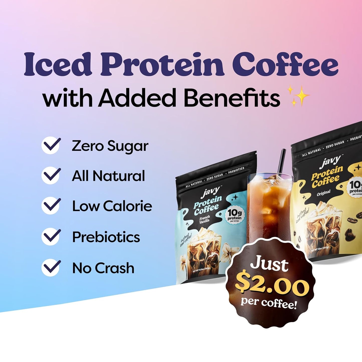 Javy Hazelnut Protein Coffee - Premium Whey Protein & Instant Iced Coffee - 100% Arabica Coffee - Zero Artificial Flavors & Sweeteners, 20 Servings