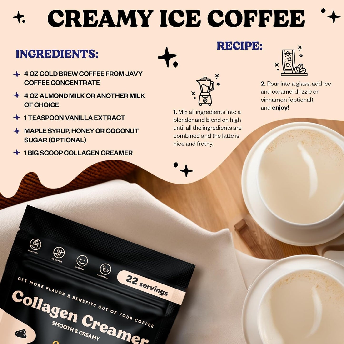 Javy Collagen Coffee Creamer Powder, Grass Fed Pasture Raised Collagen - Hair, Skin & Nail support with Energy-Boosting MCTs, Keto Friendly, Lactose Free & Gluten Free, 22 Servings