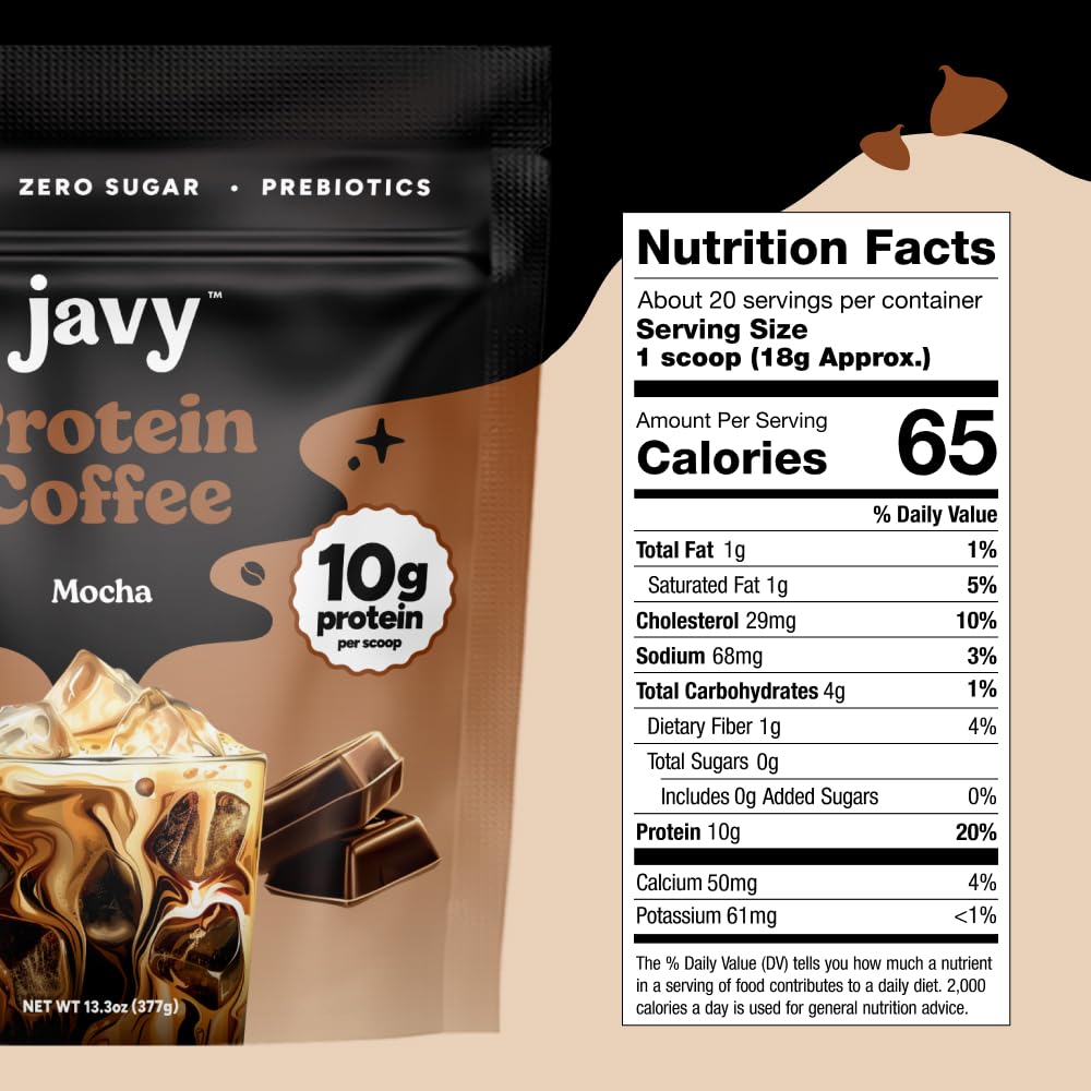 Javy Mocha Protein Coffee - Premium Whey Protein & Instant Iced Coffee - 100% Arabica Coffee - Zero Artificial Flavors & Sweeteners, 20 Servings