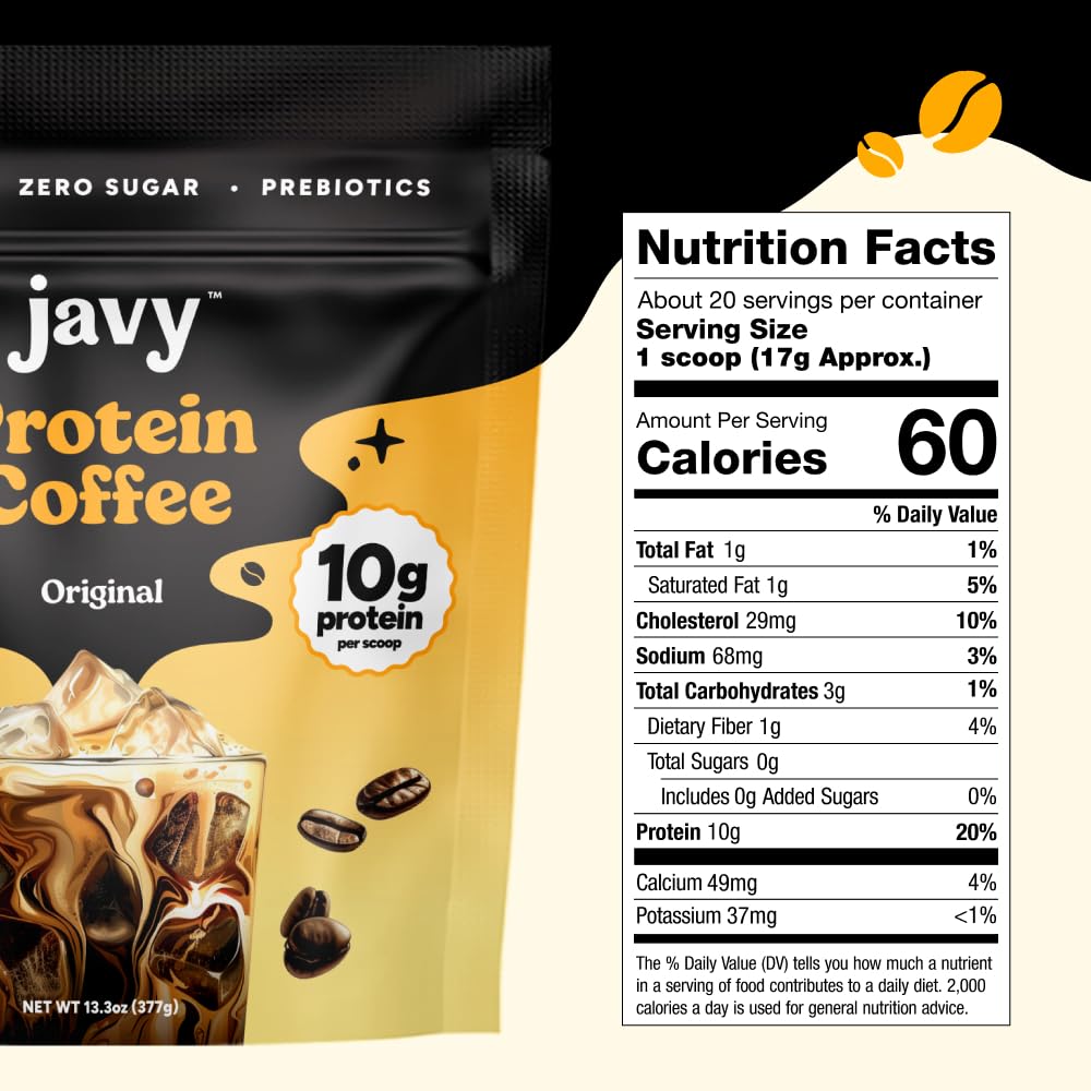 Javy Original Protein Coffee - Premium Whey Protein & Instant Iced Coffee - 100% Arabica Coffee - Zero Artificial Flavors & Sweeteners, 20 Servings