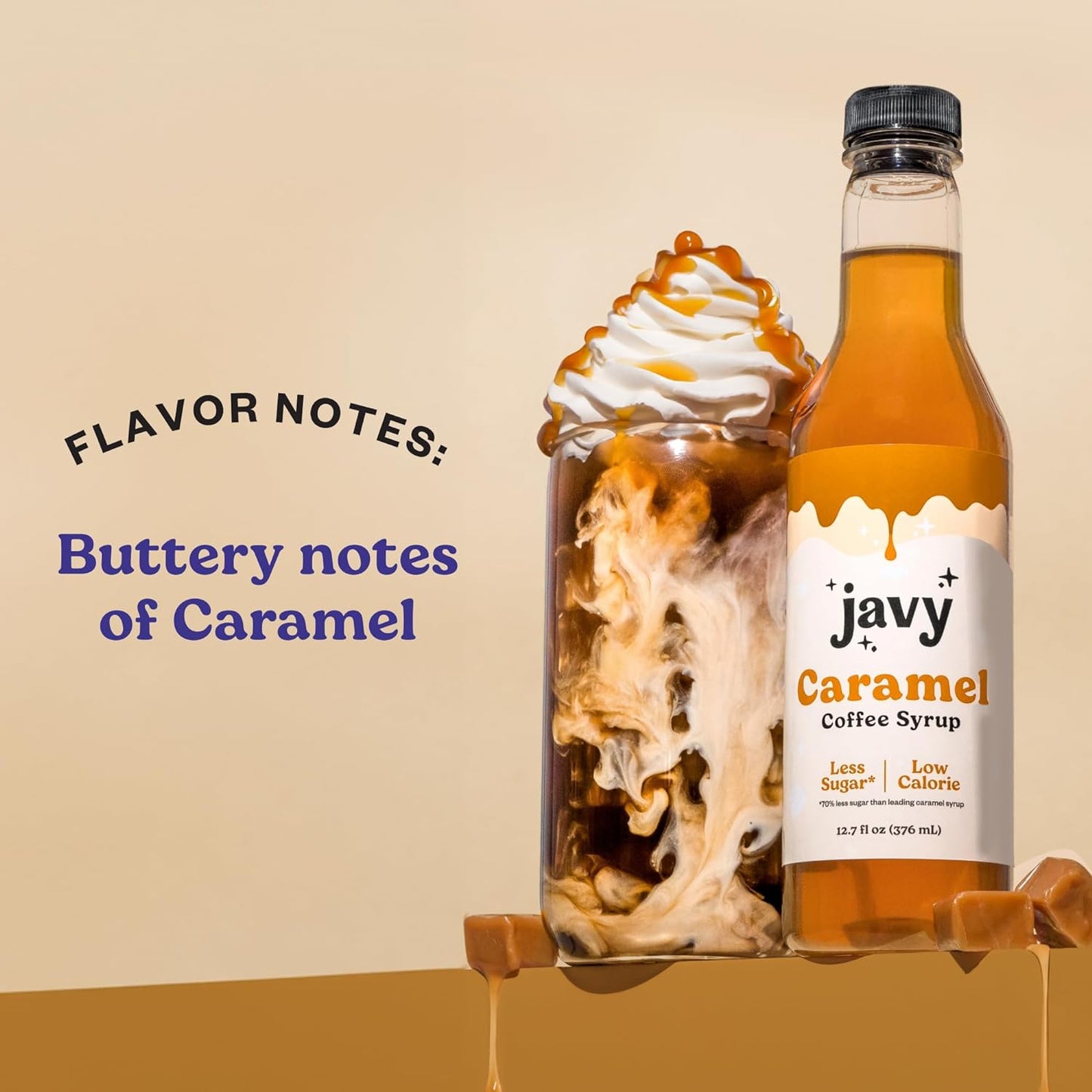 Javy Premium Caramel Coffee Syrup, Low Sugar - Low Calorie, Coffee Flavoring Syrup, Coffee Bar Accessories. Great for Flavoring All Types of Drinks