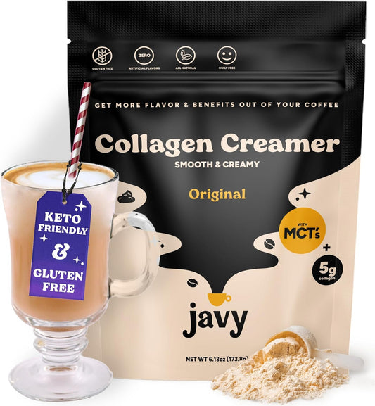 Javy Collagen Coffee Creamer Powder, Grass Fed Pasture Raised Collagen - Hair, Skin & Nail support with Energy-Boosting MCTs, Keto Friendly, Lactose Free & Gluten Free, 22 Servings