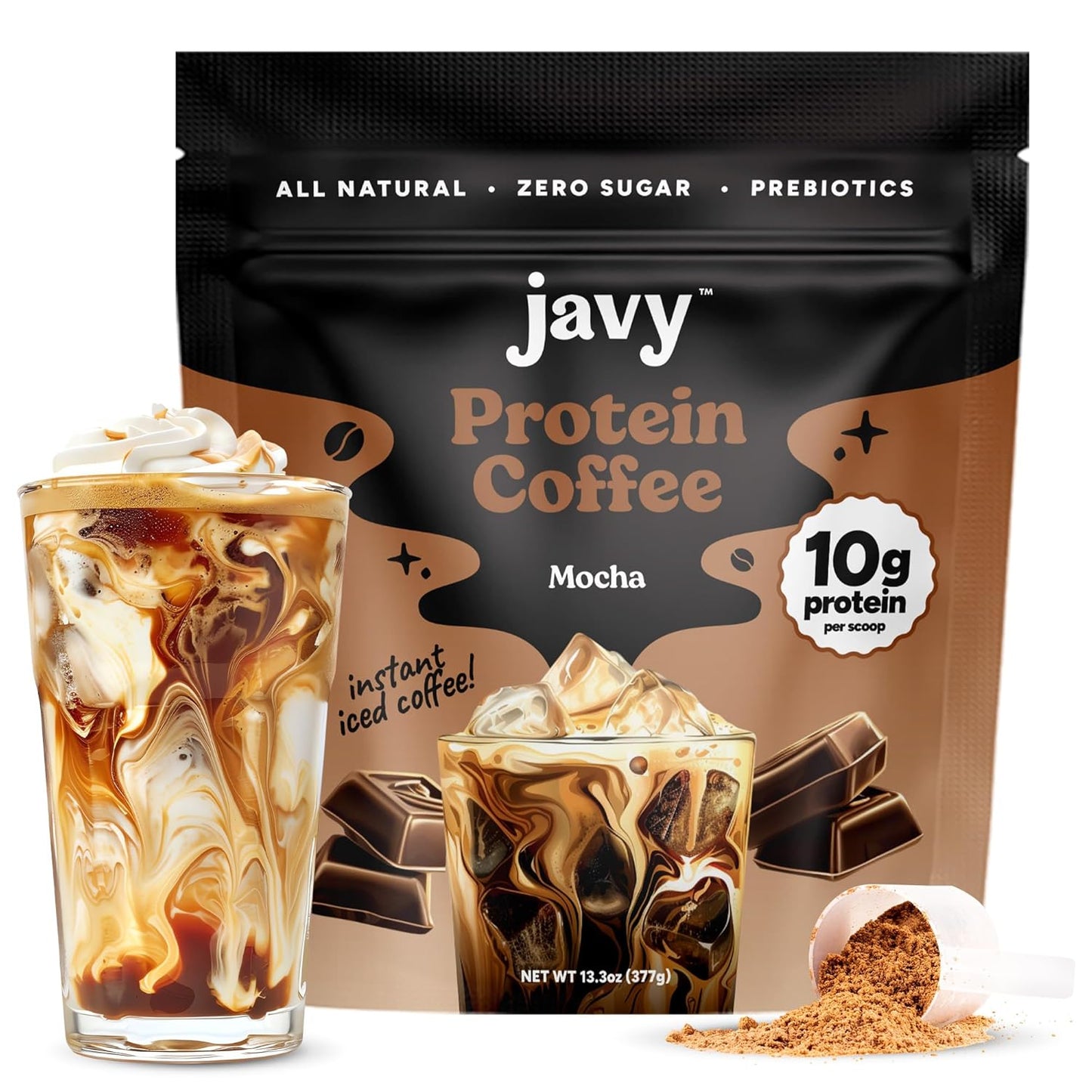 Javy Mocha Protein Coffee - Premium Whey Protein & Instant Iced Coffee - 100% Arabica Coffee - Zero Artificial Flavors & Sweeteners, 20 Servings