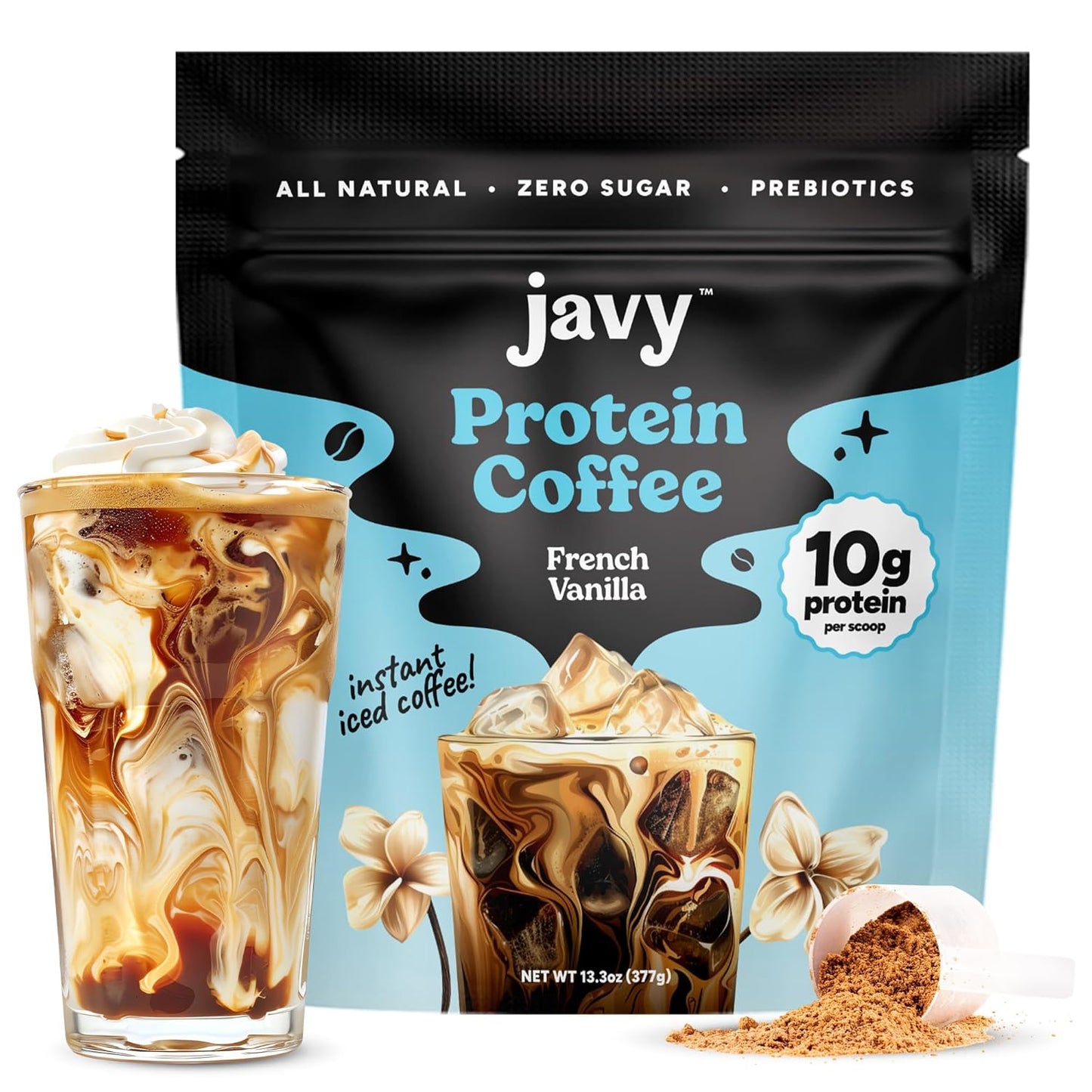 Javy French Vanilla Protein Coffee - Premium Whey Protein & Instant Iced Coffee - 100% Arabica Coffee - Zero Artificial Flavors & Sweeteners, 20 Servings